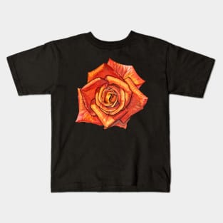 Orange Watercolor Rose Kids T-Shirt